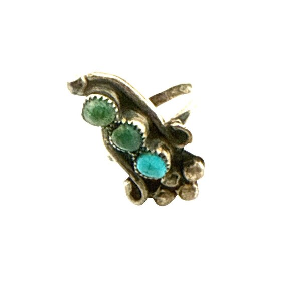 Vintage Navajo Sterling Silver Turquoise Green Stone Statement Ring Southwestern - Picture 4 of 8